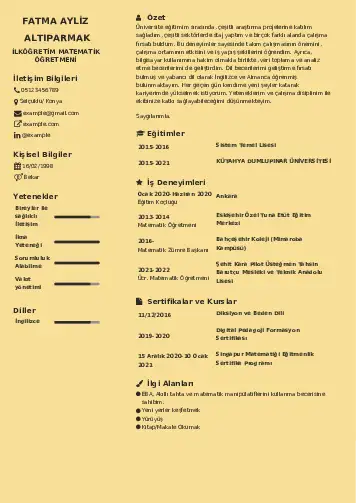 Matematik Öğretmeni Cv Örnekleri cv indir